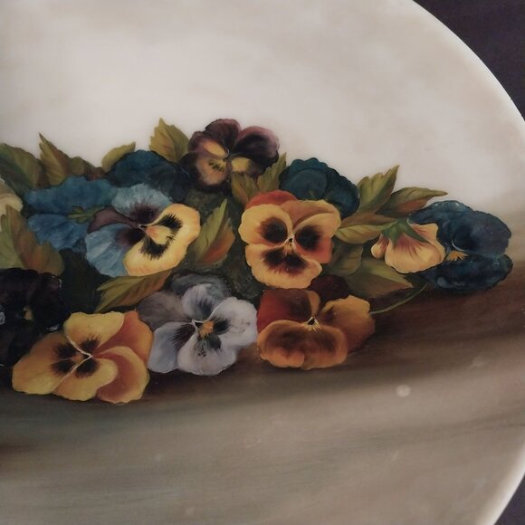 Large Vintage Pansies Hand Painted Platter Plate Glass Or Porcelain Stunning - Picture 4 of 8